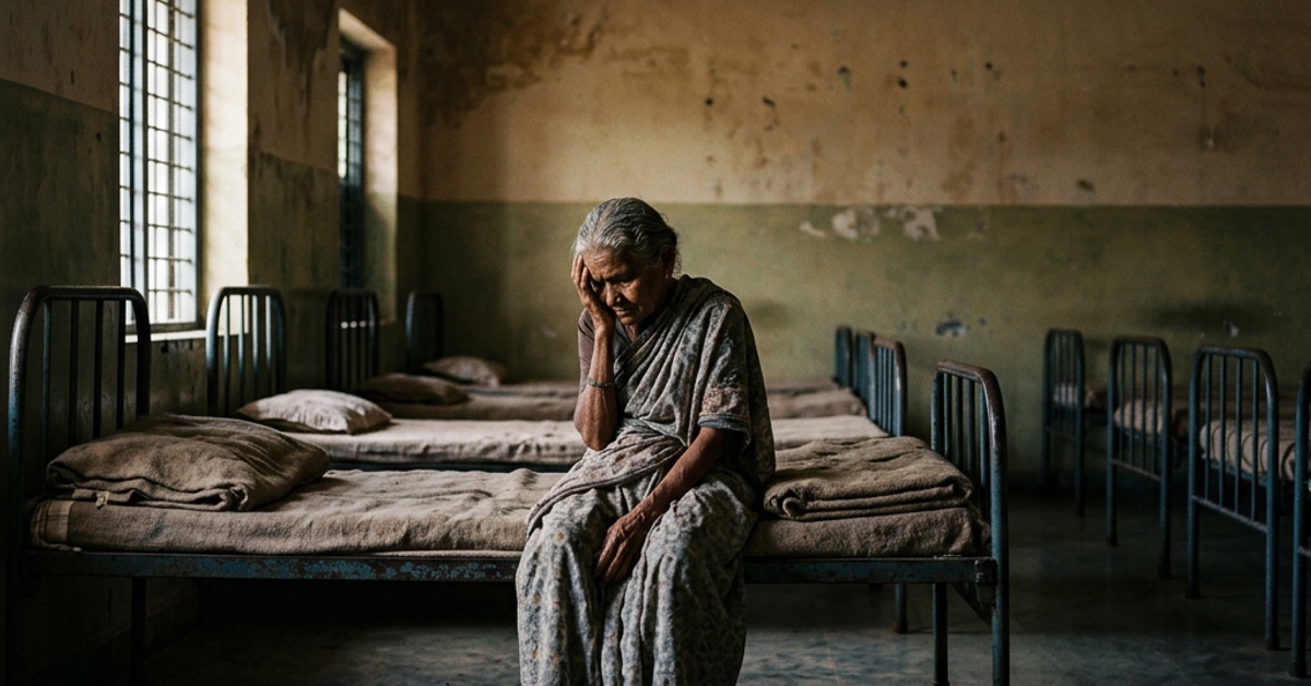 Gloomy and institutional living conditions in a traditional old age home in India